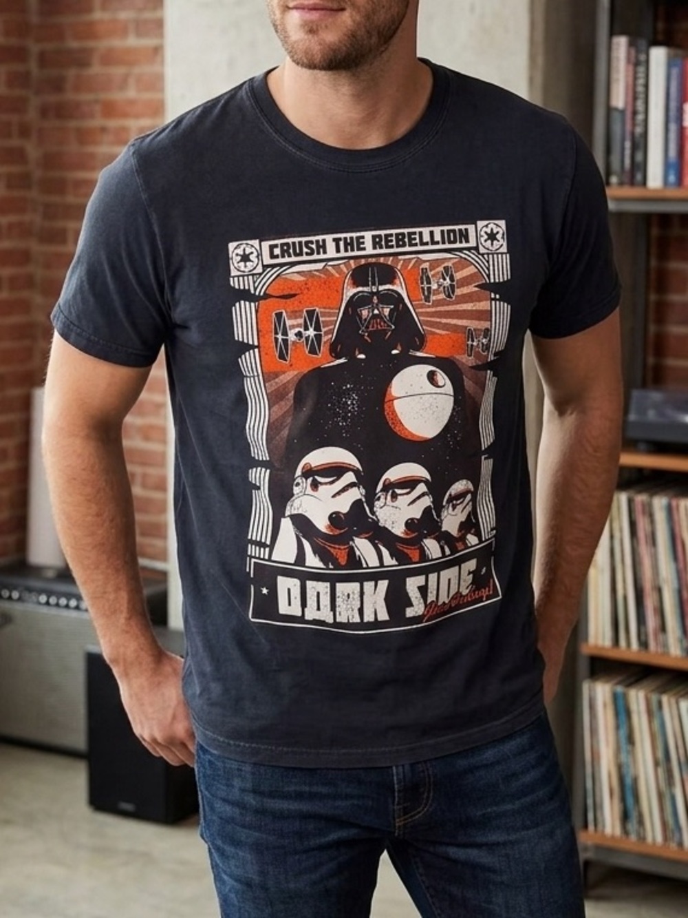 Gildan Black Star Wars Crush the Rebellion Dark Side  Graphic T-Shirt - Large